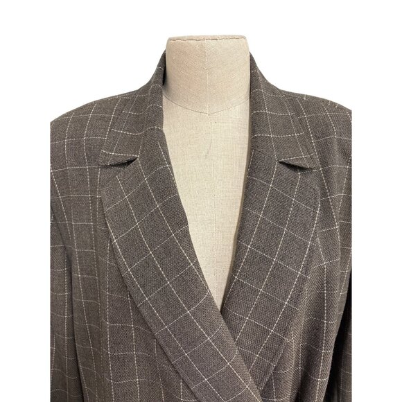 Anne Klein II Womens Brown Plaid Wool Blazer 24W Double-Breasted Tall Plus - Picture 3 of 16